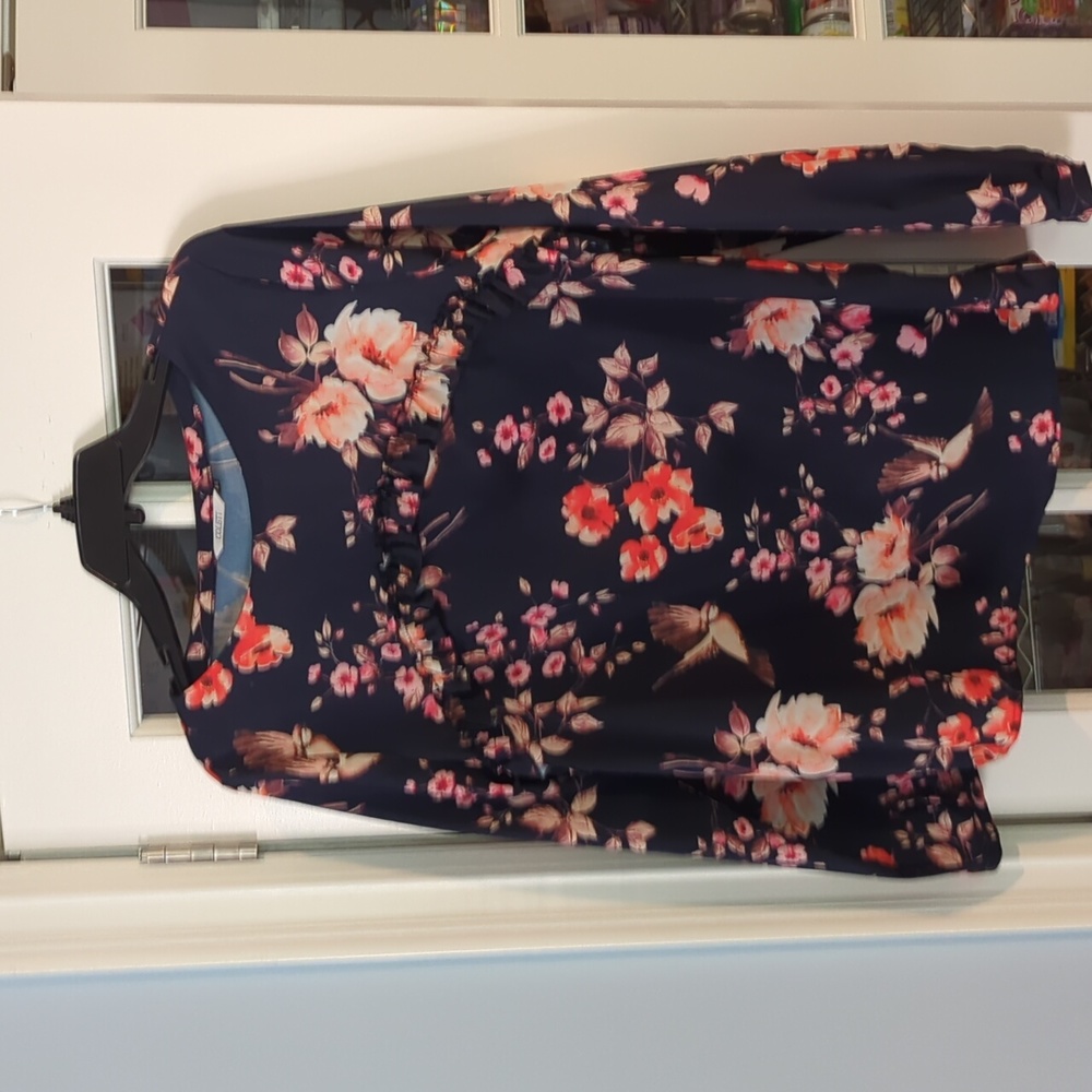 Long sleeve navy floral blouse